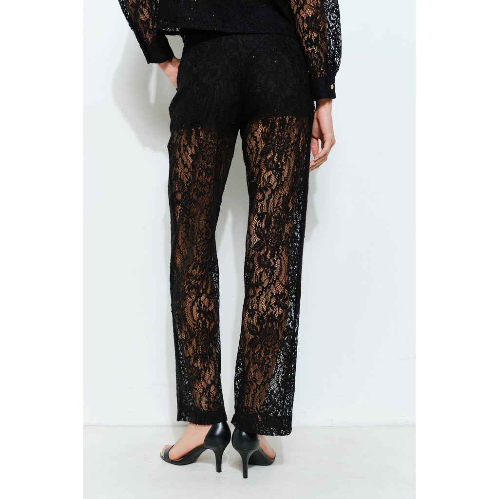 High Waist Sheer Lace Wide-Leg Pants