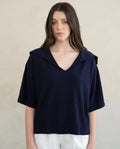 Wide Open Collar Top - Navy
