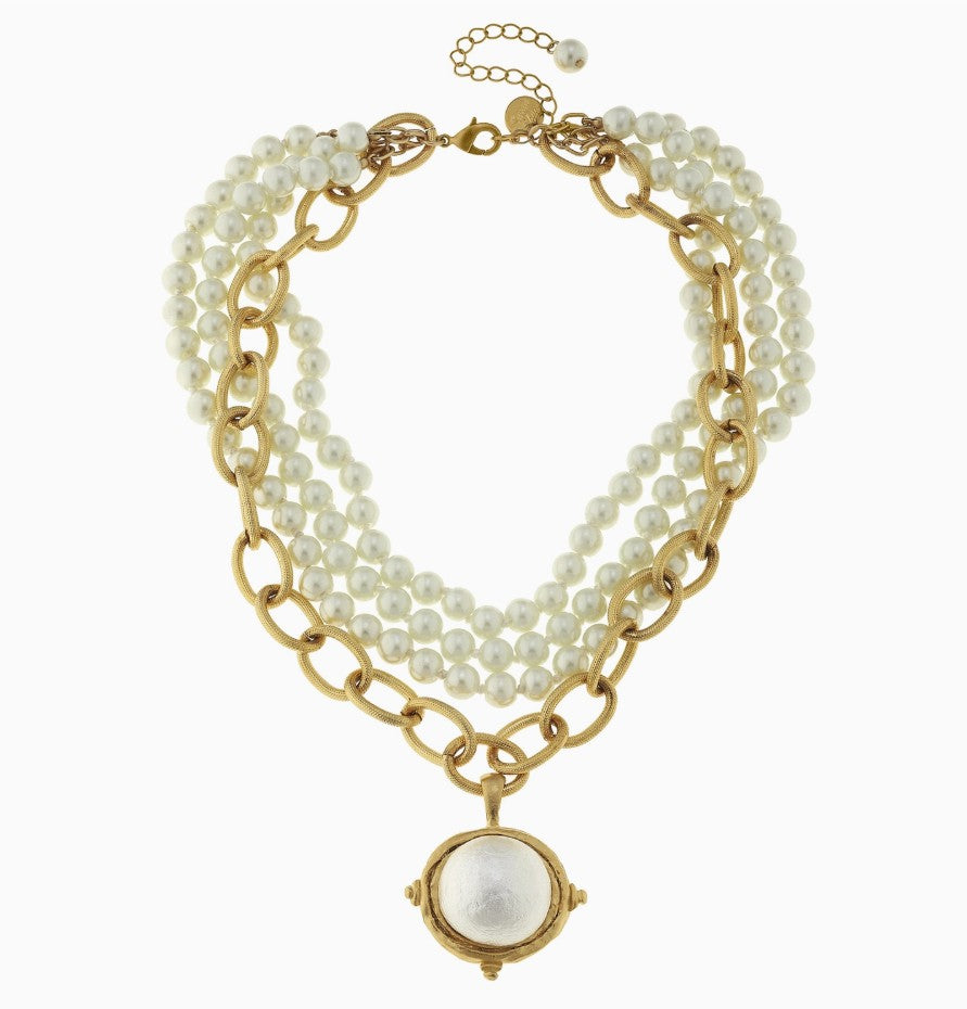 Multi Strand Gold Cotton Pearl Necklace