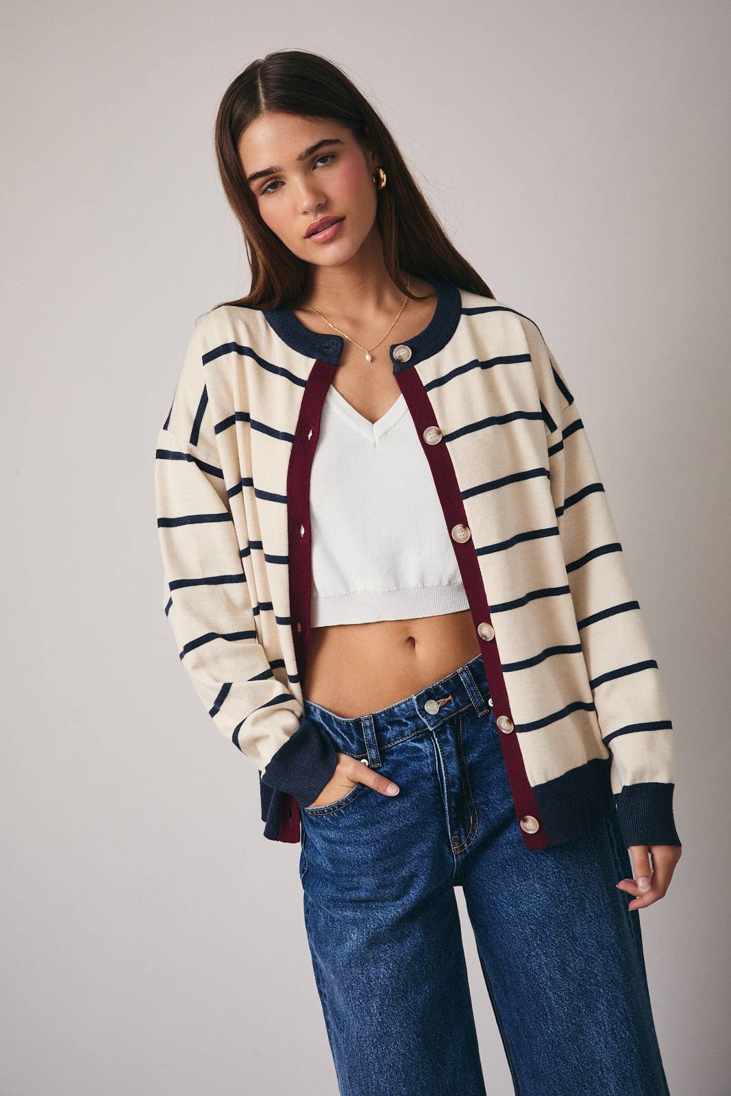 Color Block Button Down Sweater