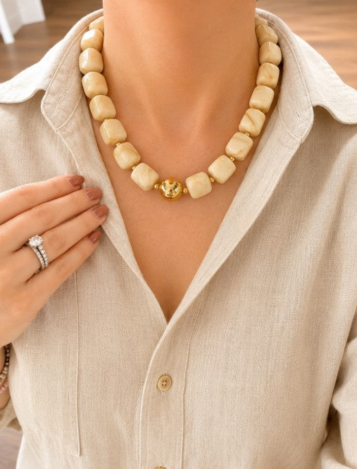Beaded Necklace - Beige