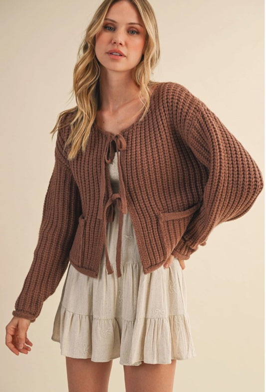 Front Tie Pocket Sweater