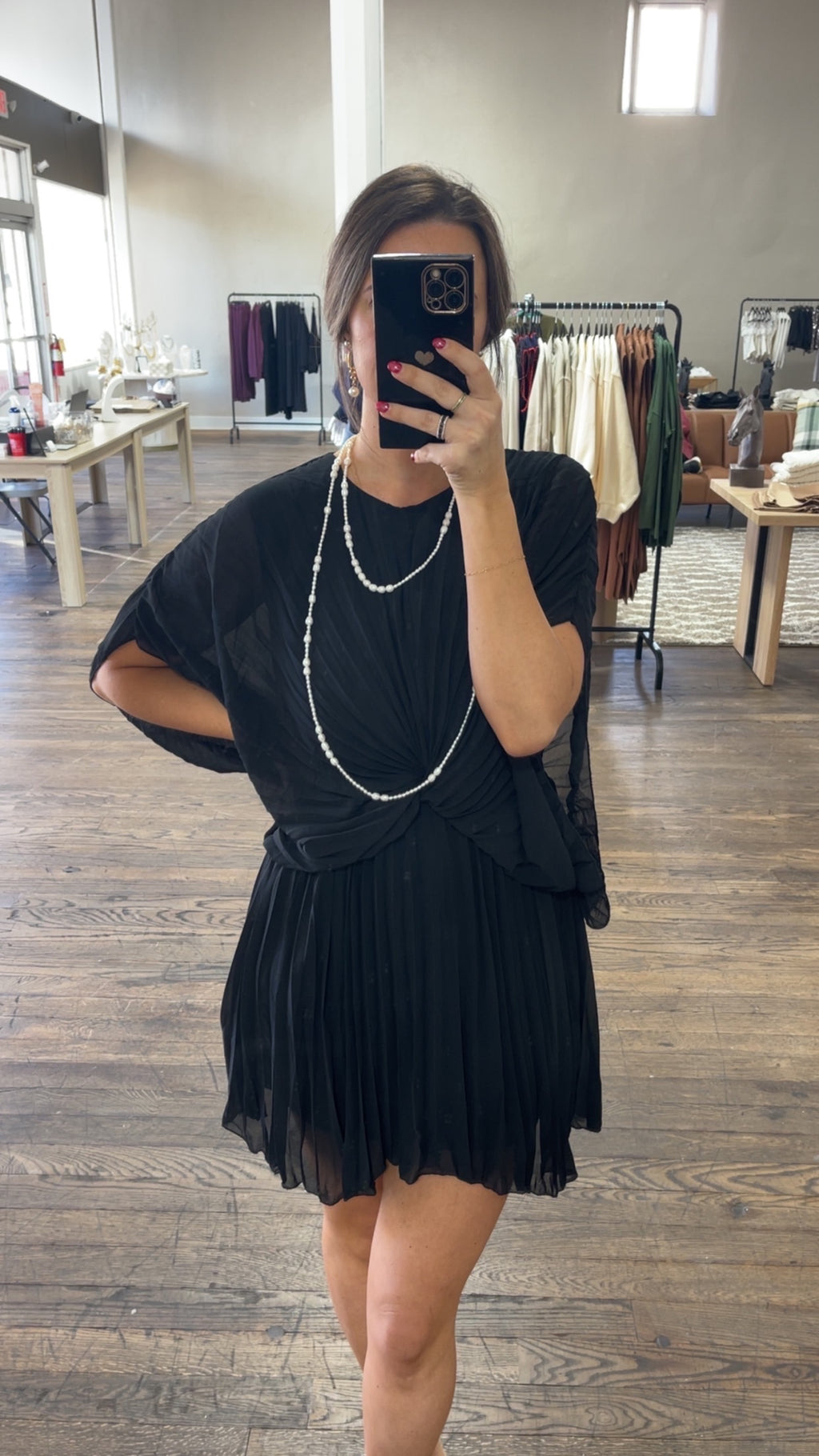 Pleated Mini Dress - Black