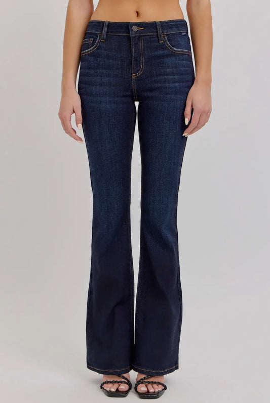 Dark Mid Rise Flare Jean