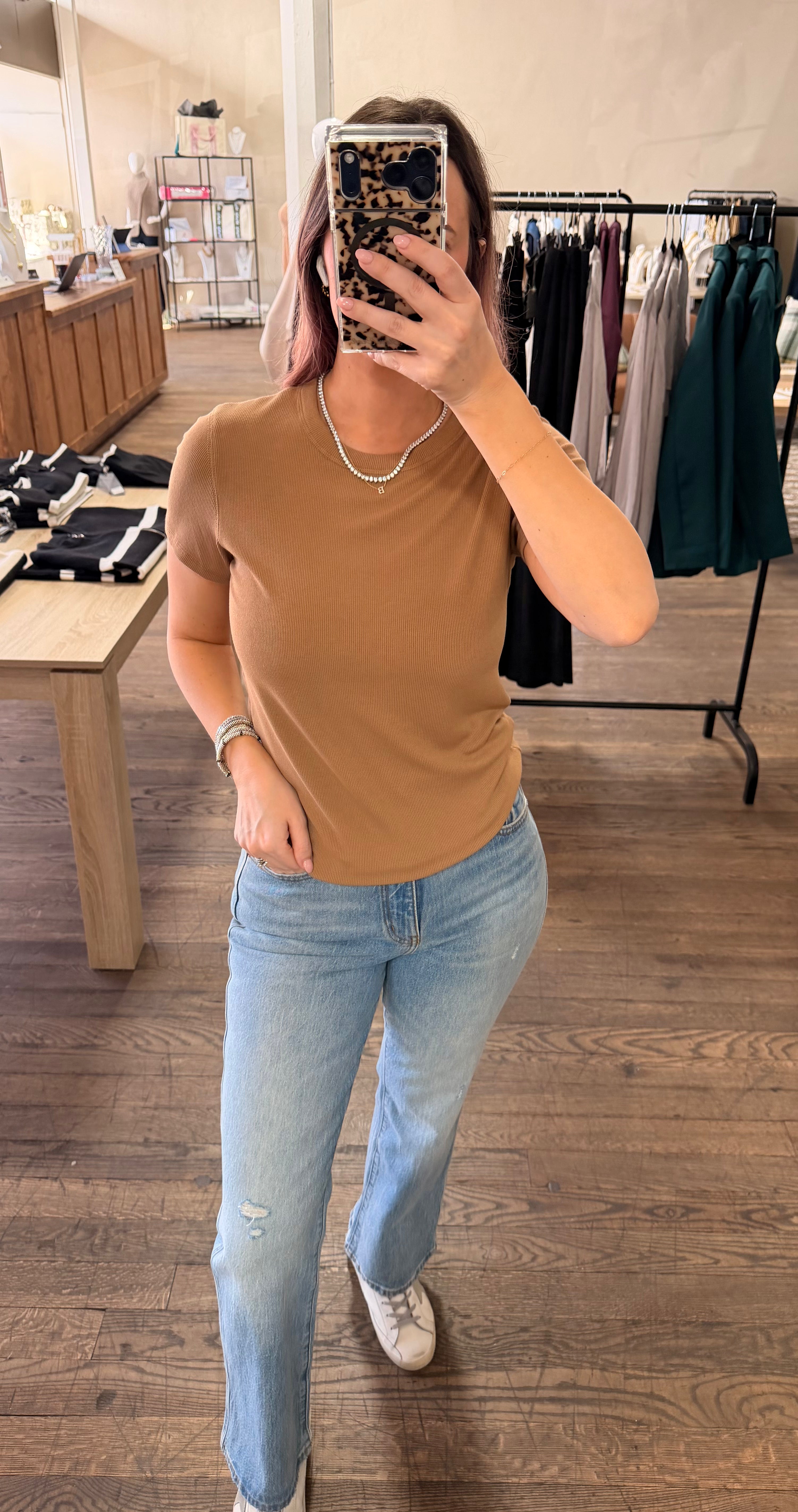 Ribbed Basic Short Sleeve - Camel