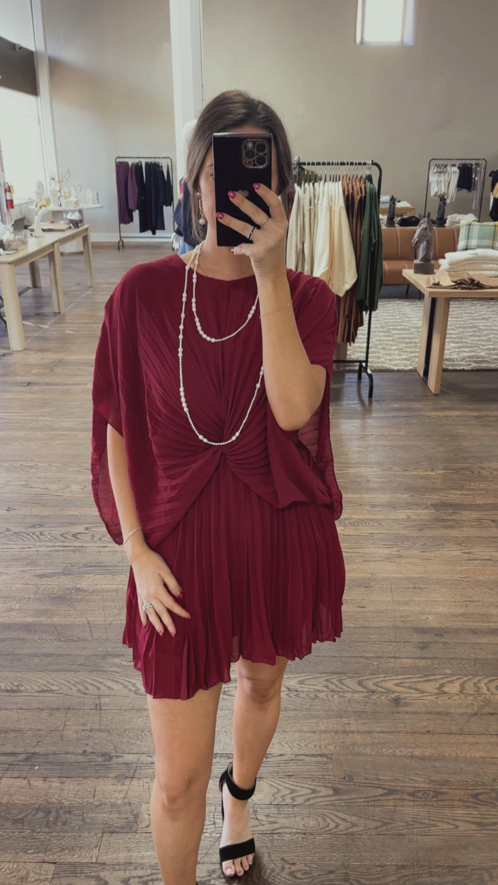 Pleated Mini Dress - Wine