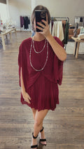 Pleated Mini Dress - Wine