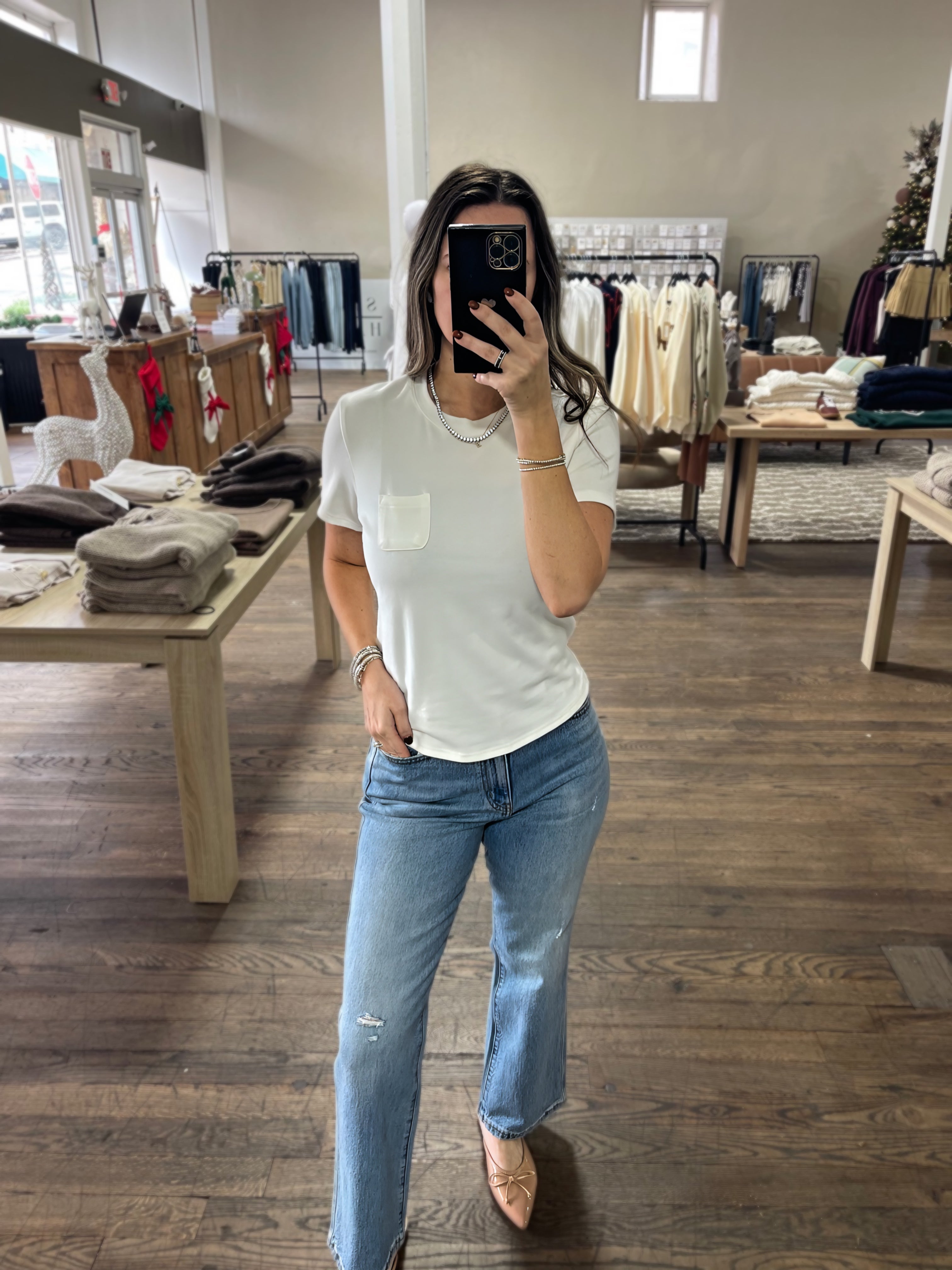 Crew neck t-shirt with pocket - White