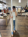 Knit drop shoulder open long cardigan