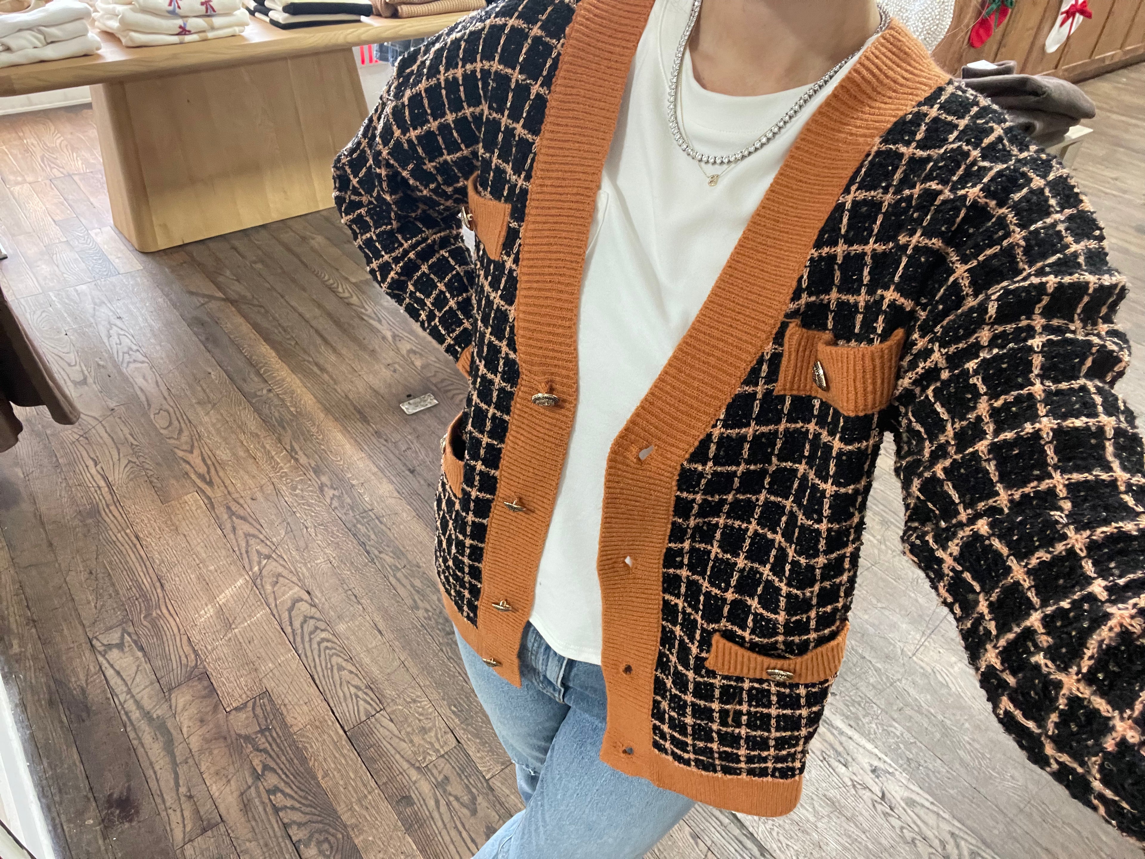 Black Checkered Cardigan