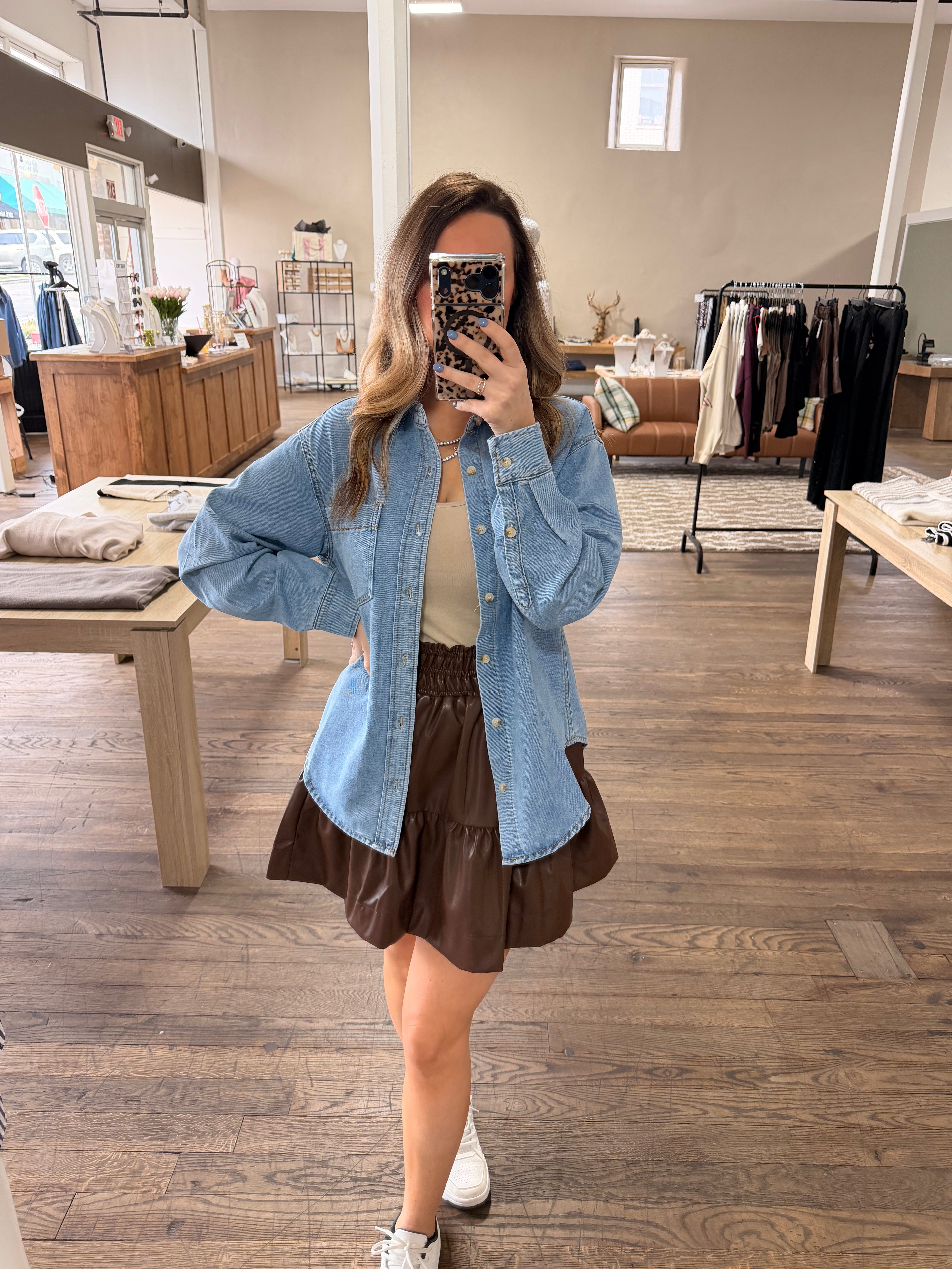 Denim Button Down Oversized Shirt: Light Wash