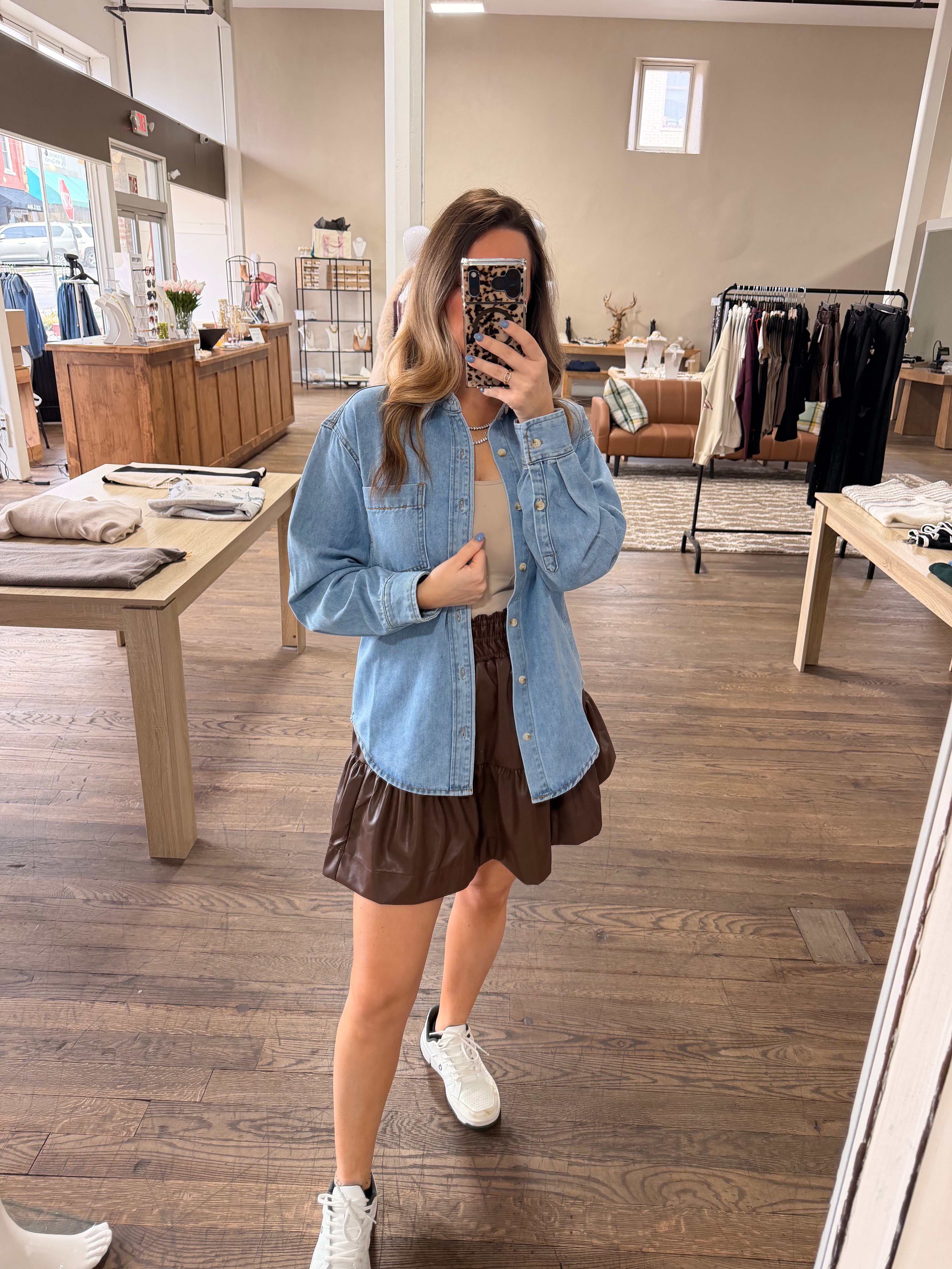 Denim Button Down Oversized Shirt: Light Wash