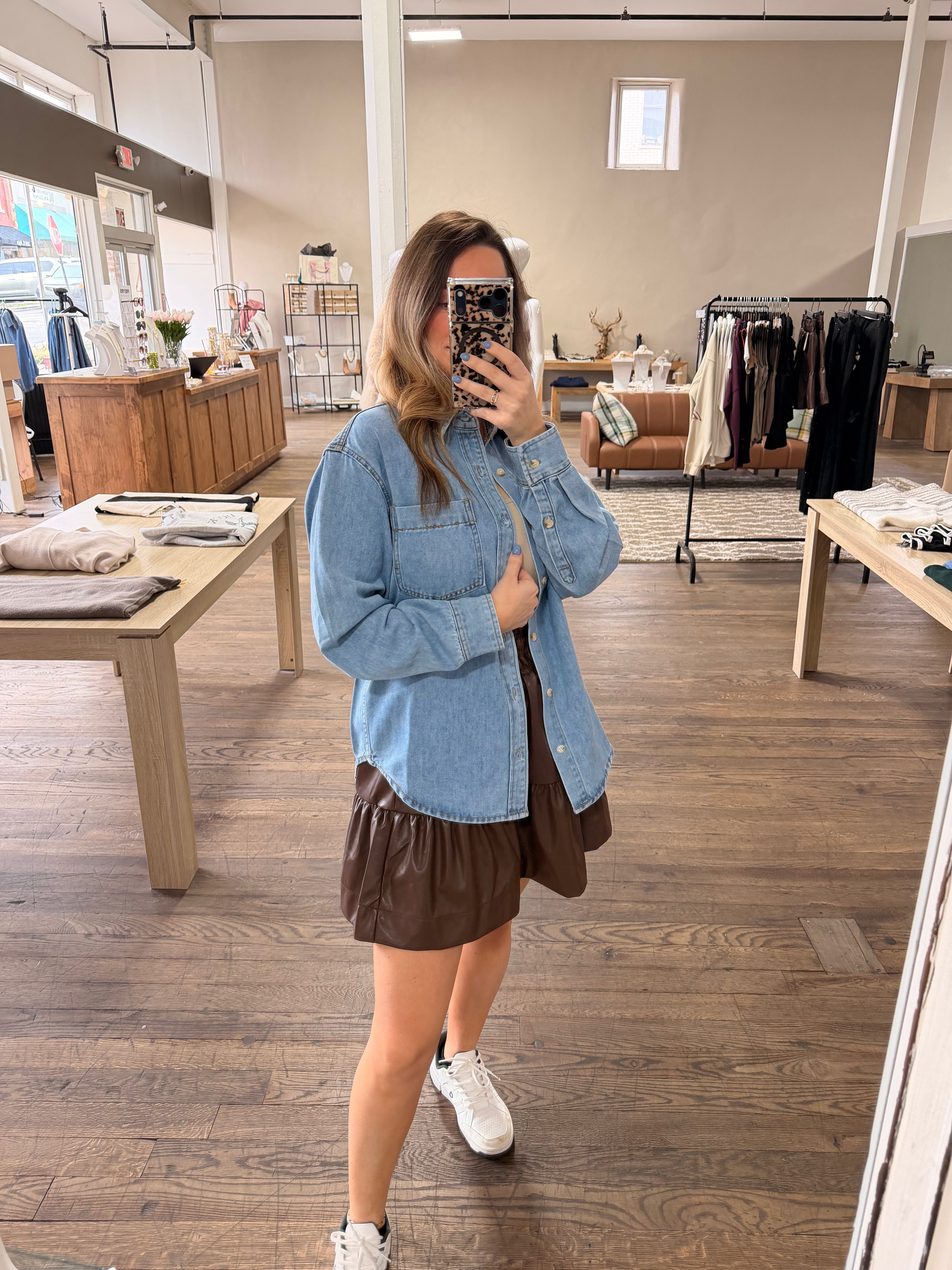 Denim Button Down Oversized Shirt: Light Wash