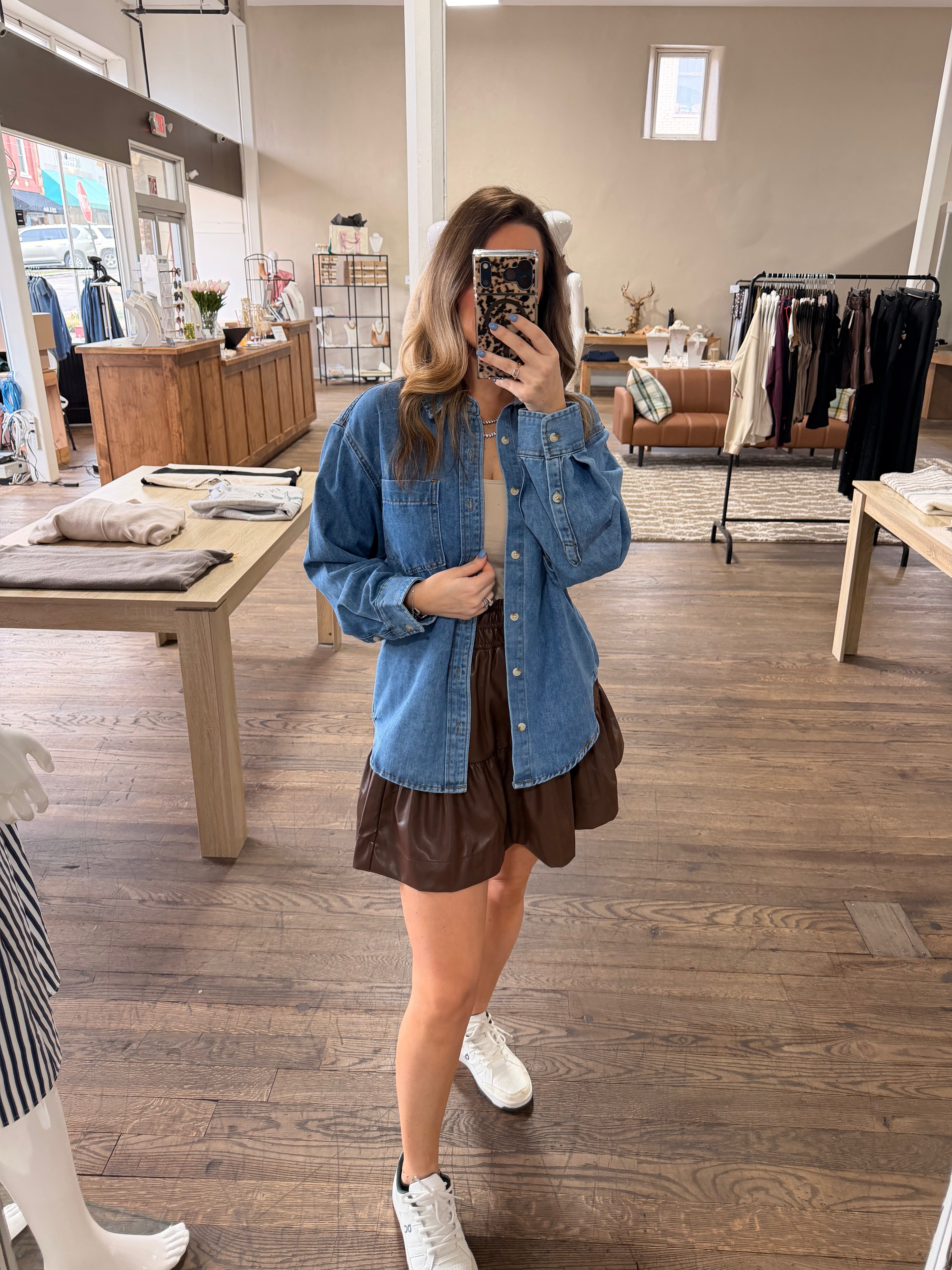 Denim Button Down Oversized Shirts: Med Wash