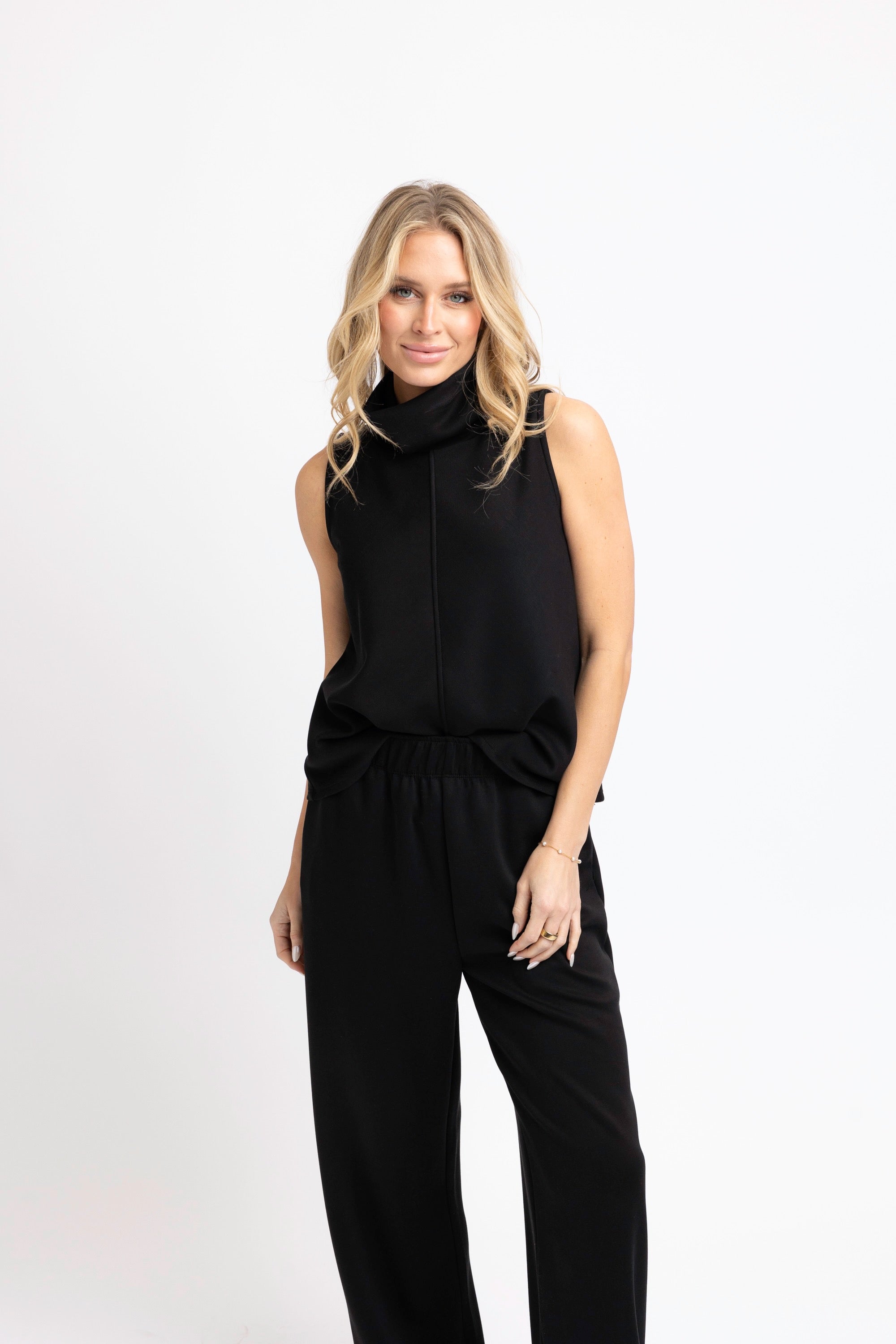 Scuba Mock Sleeveless Top - black
