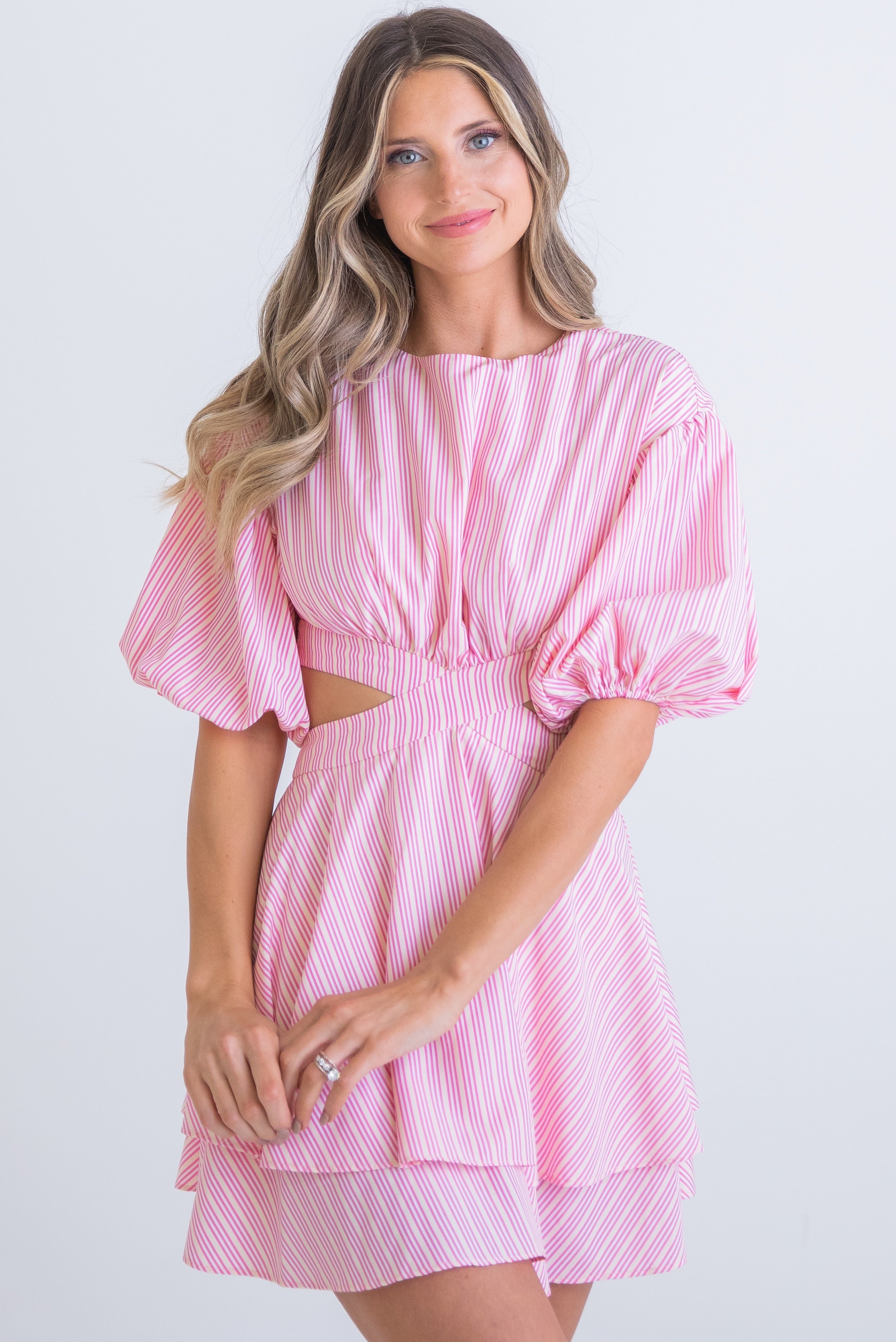 Stripe poplin cut out dress - pink