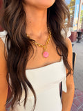 Cabochon Pendant Necklace - 24k Gold Plated: Peony Pink