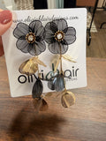 Tiered Flower Studs - Black & Gold