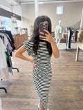 Striped rolled sleeve dress