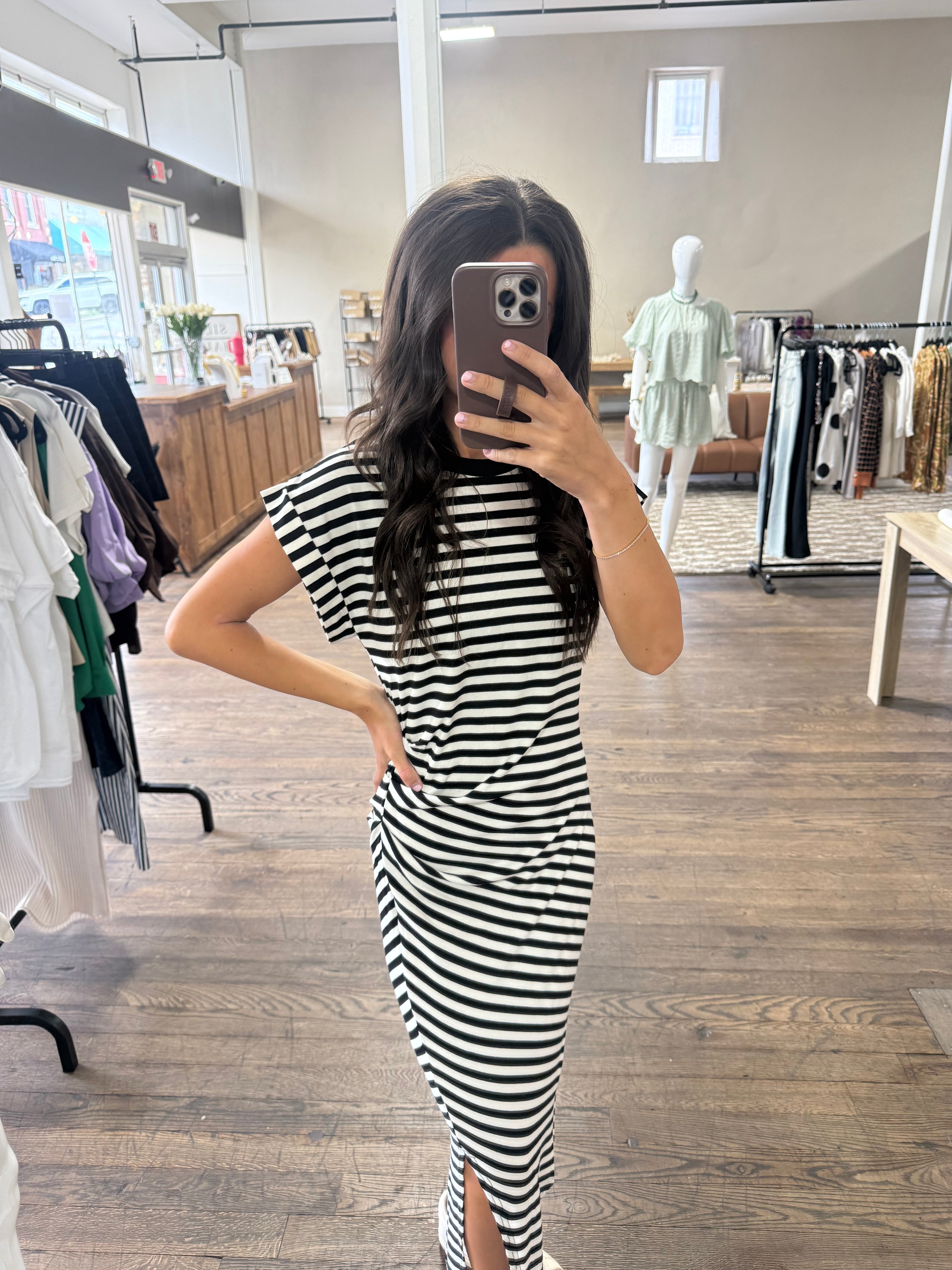 Striped rolled sleeve dress