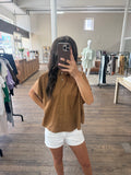 Boxy Short Button up shirt - Caramel Brown