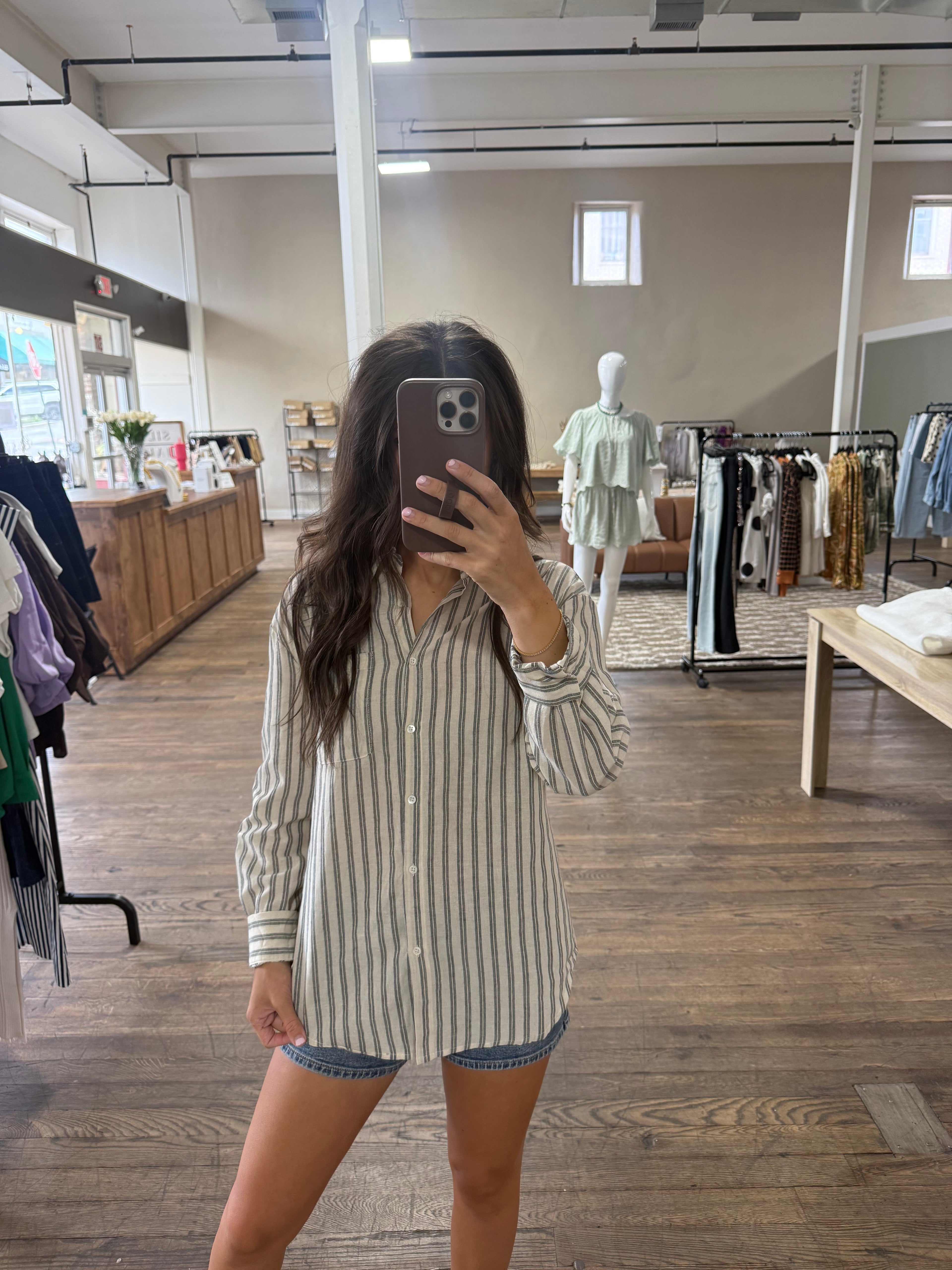 Grey Stripe Tailored Shirt