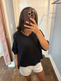 Wide Open Collar Top - Navy