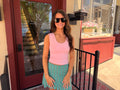 Floral stripe scalloped skort