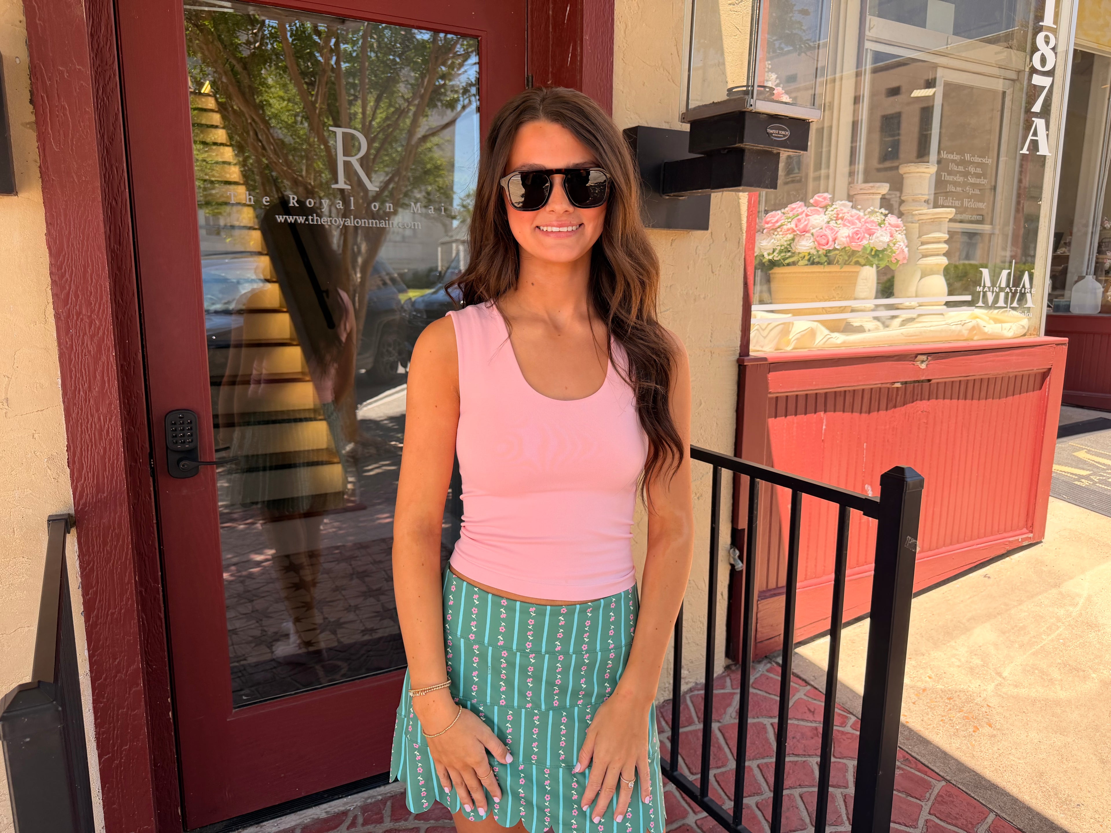 Floral stripe scalloped skort