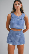 Navy checkered bottoms