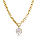 Cabochon Pendant Necklace - 24k Gold Plated: Mother of Pearl
