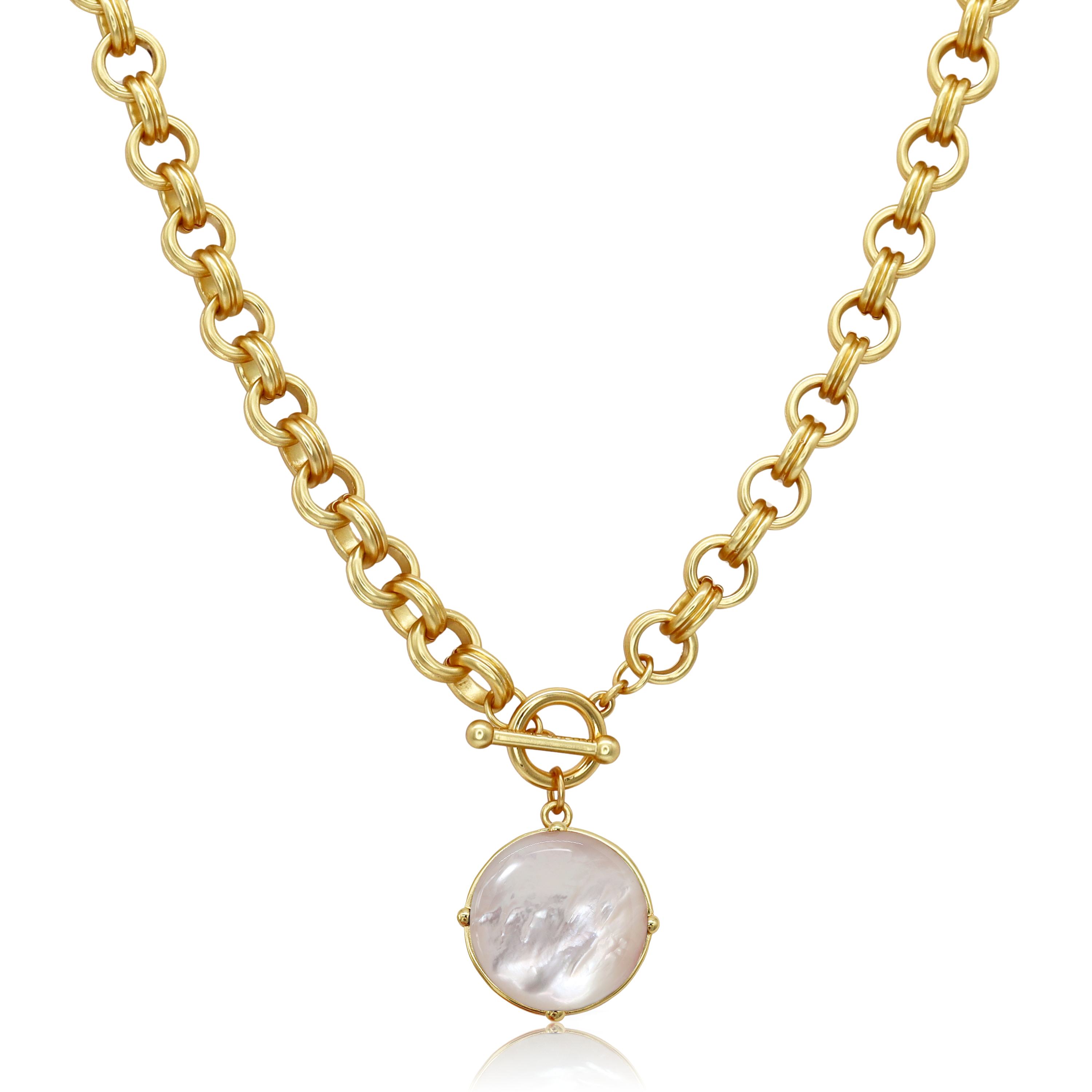 Cabochon Pendant Necklace - 24k Gold Plated: Mother of Pearl
