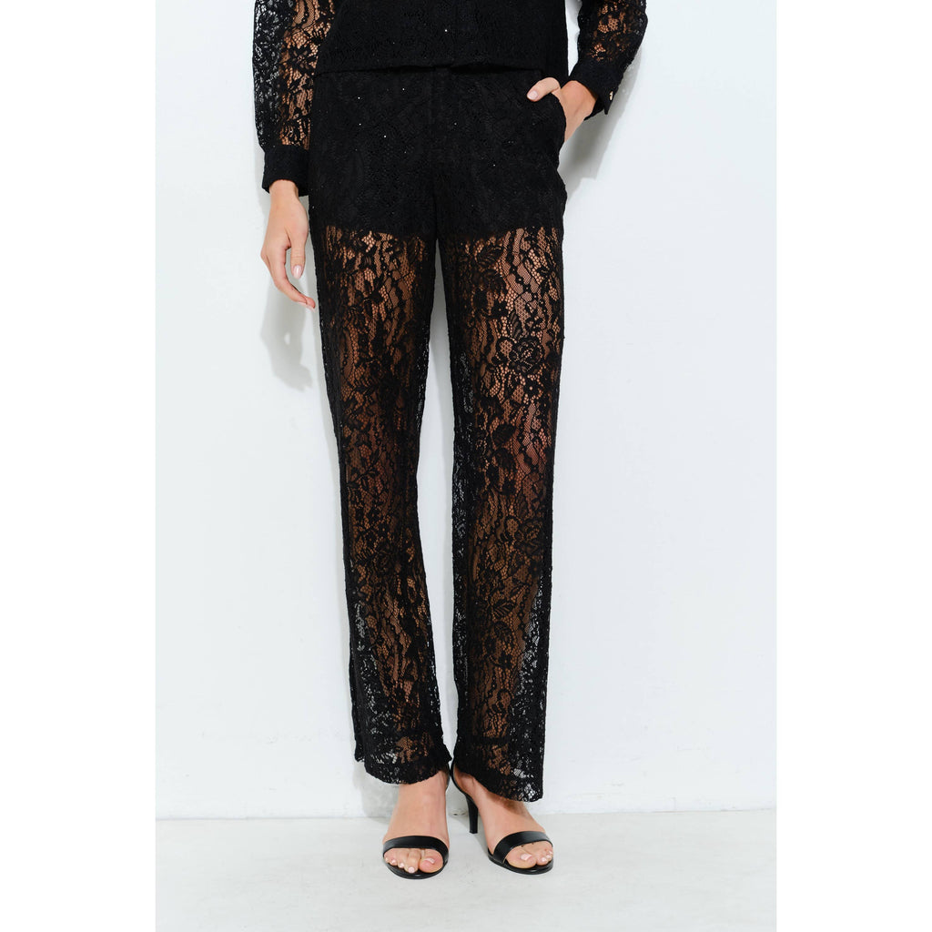 High Waist Sheer Lace Wide-Leg Pants