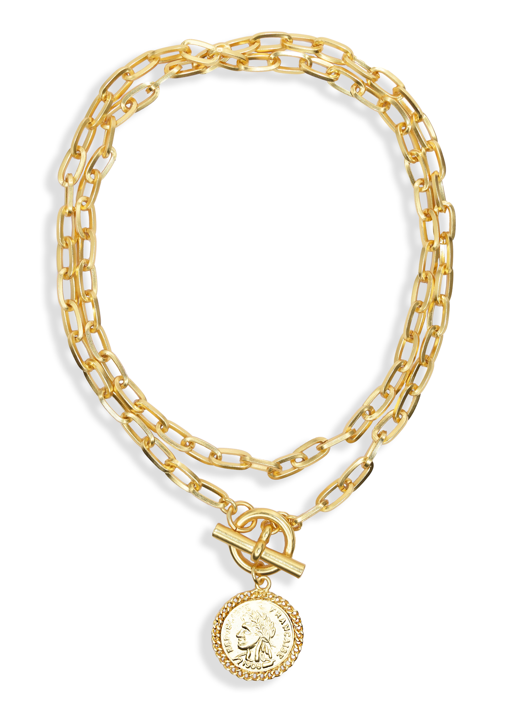 Stylish Paperclip Chain Necklace with Coin Pendant