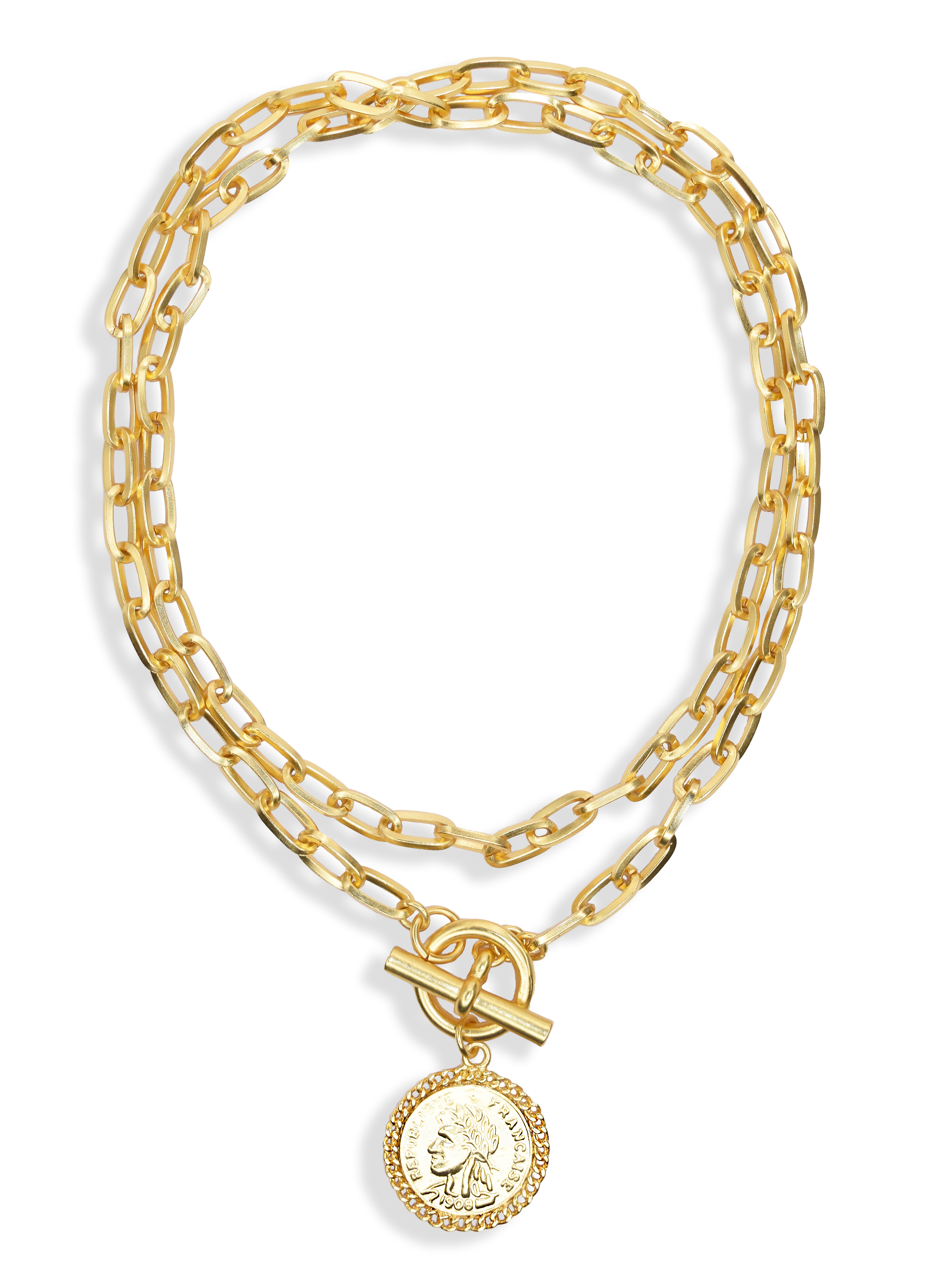 Stylish Paperclip Chain Necklace with Coin Pendant