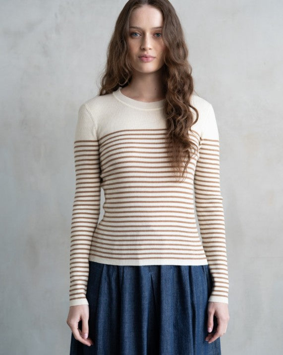 Striped Crew Neck Sweater - Ivory/stripe
