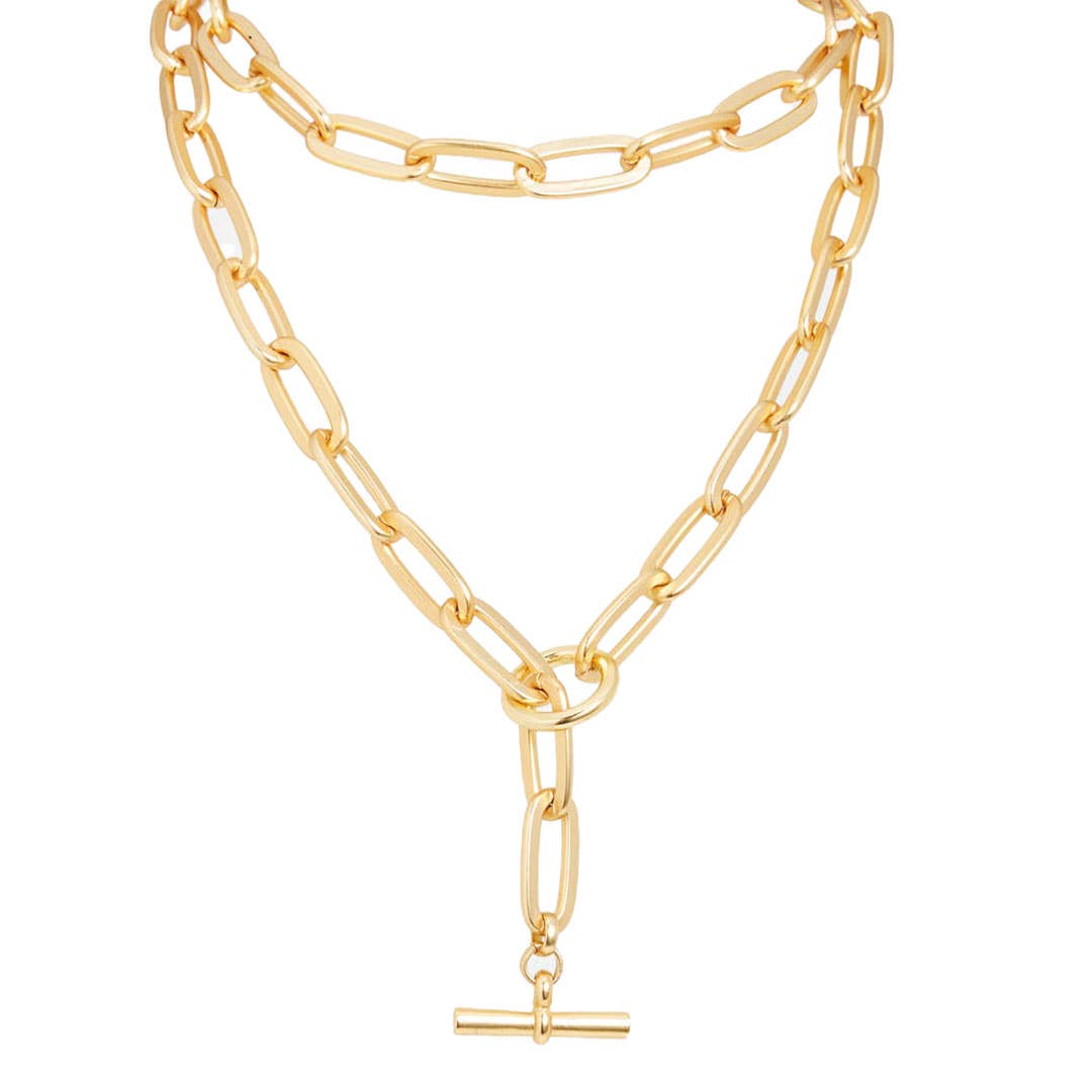 Bold Thick Link Long Chain Necklace - 24K Gold Plated: Gold
