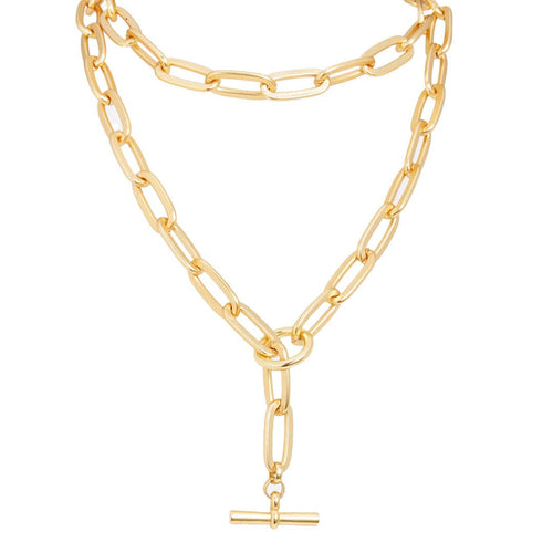 Bold Thick Link Long Chain Necklace - 24K Gold Plated: Gold