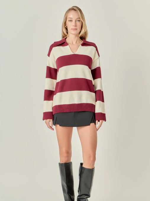 Maroon and Cream striped sweater