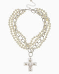 Silver Cross with Freshwater and Coin Pearls Necklace